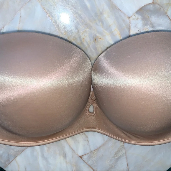 36C Strapless Bombshell Miraculous Super Push Up Bra Beige Tan Satin - Picture 2 of 14
